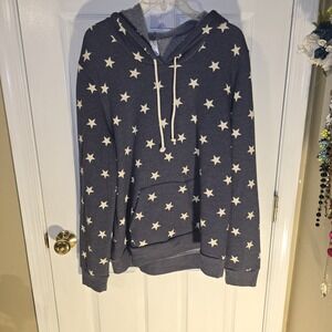Alternative Stars Hoodie Womens 2XL Pullover Pocket Blue White Patriotic NWOT
